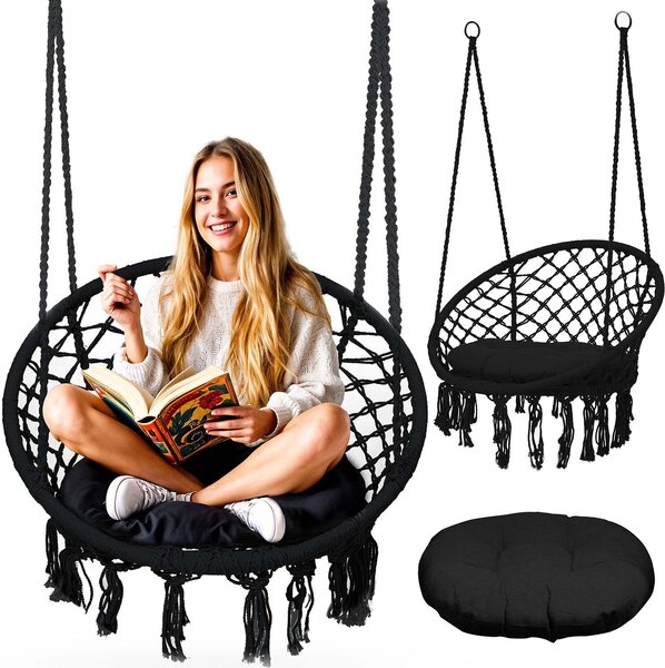 Závesné záhradné hojdacie kreslo BOHO čierne