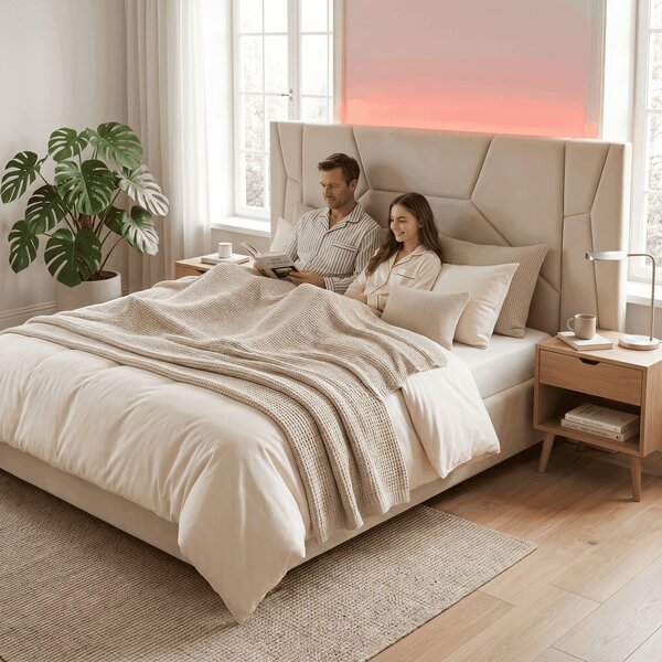 KONDELA Posteľ s roštom a LED osvetlením, 160x200, béžová Velvet látka, ALTESA