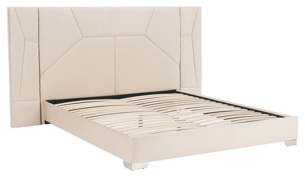 KONDELA Posteľ s roštom a LED osvetlením, 160x200, béžová Velvet látka, ALTESA