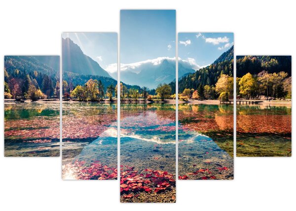 Obraz - Jazero Jasna, Gozd Martuljek, Julské Alpy, Slovinsko (150x105 cm)