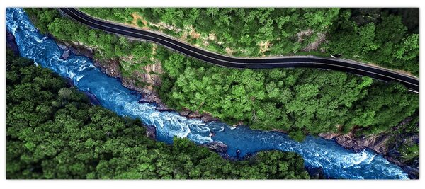 Obraz - Rieka medzi horami, Kaukaz, Rusko (120x50 cm)