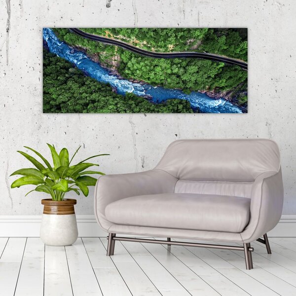 Obraz - Rieka medzi horami, Kaukaz, Rusko (120x50 cm)