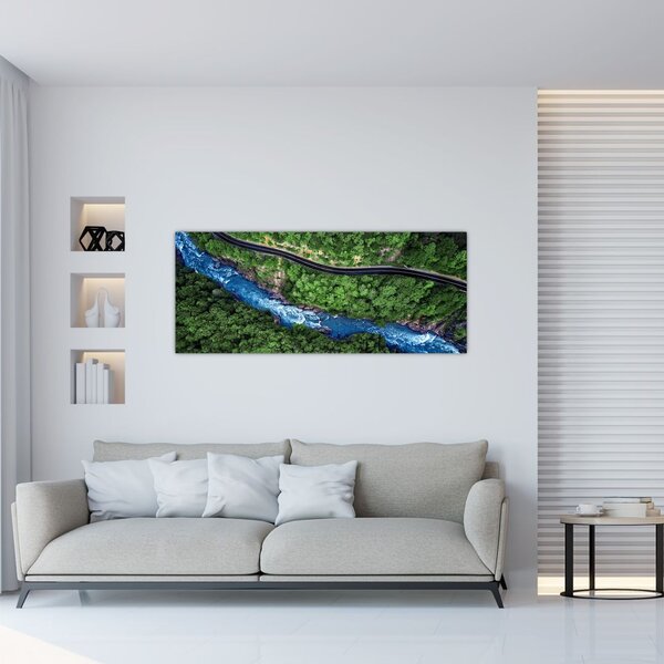 Obraz - Rieka medzi horami, Kaukaz, Rusko (120x50 cm)
