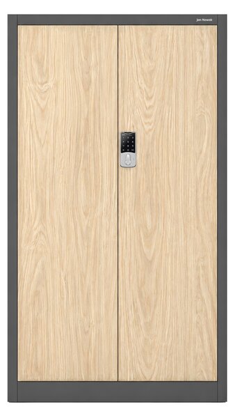 Kovová kancelárska skriňa so zámkom na kód antracitová, dub sonoma, 900x1850x400 mm: DANIEL Eco Design