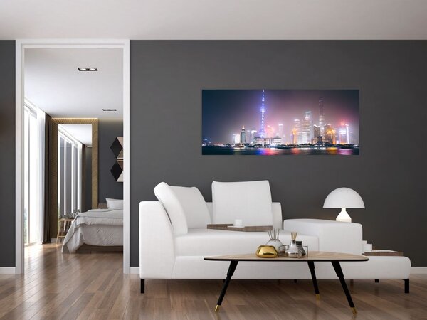 Obraz nočného Šanghaja (120x50 cm)