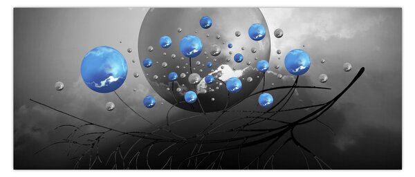 Obraz modrých abstraktných gulí (120x50 cm)