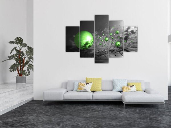 Obraz zelených abstraktných gulí (150x105 cm)