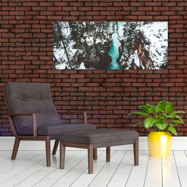 Obraz - horská rieka v zime (120x50 cm)