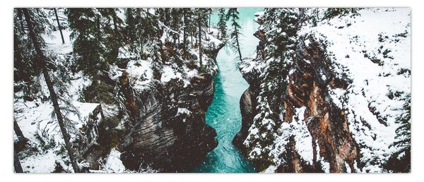 Obraz - horská rieka v zime (120x50 cm)