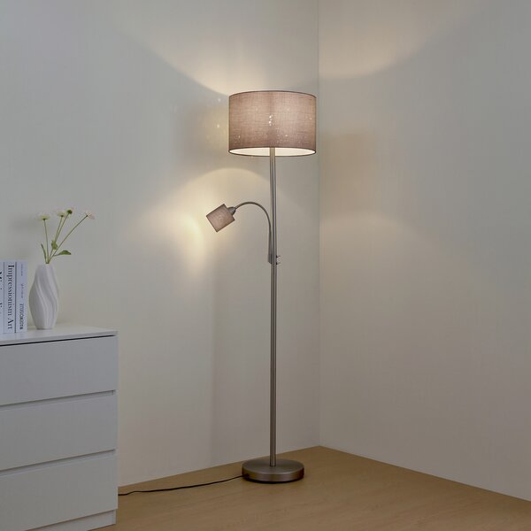 Stojacie Lampa Lindby, Jaileen, Sivá, Obývacia izba, Tkanina / Textil, Moderný
