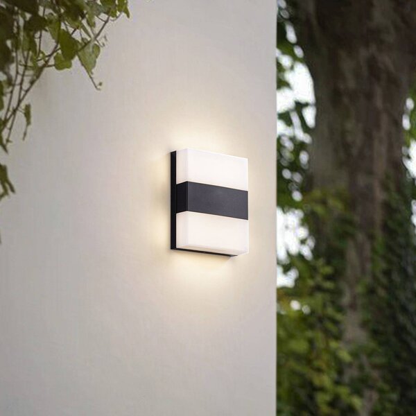 PRIOS LED vonkajšie nástenné svietidlo Teekon, antracit, 20 cm, IP44, Čierna, Nehrdzavejúca oceľ, Moderný, Nástenné svietidlo