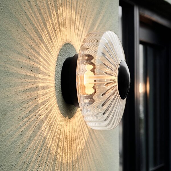LED vonkajšie nástenné svietidlo New Wave Optic, sklo, Ø 26 cm, IP65, Jasné / priehľadné, Sklo, Dizajn, Nástenné svietidlo