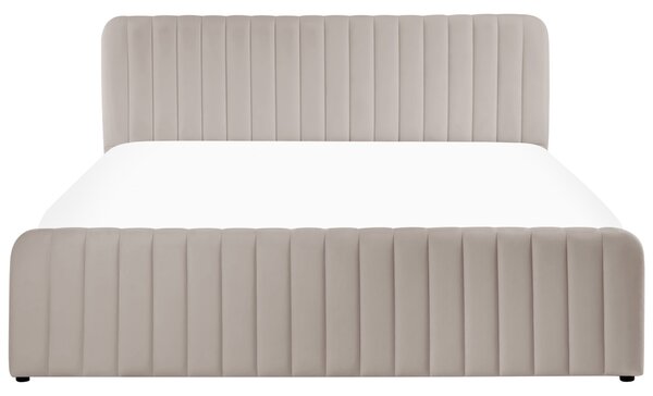 Posteľ s úložným priestorom sivobéžová látkové čalúnenie 180 x 200 cm prešívané čelo lamelový rošt moderný dizajn spálňa