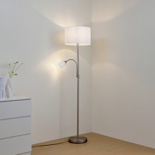 Stojacie Lampa Lindby, Jaileen, Biela, Obývacia izba, Tkanina / Textil, Moderný