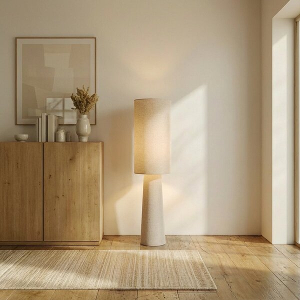 Stojacie Lampa Lindby, Elfie, Béžová, Obývacia izba, Tkanina / Textil, Škandinávsky