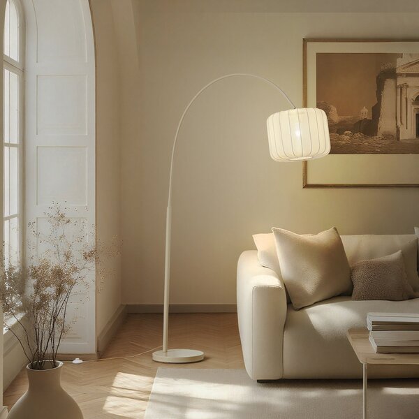 Stojacie Lampa Lindby, Helin, Béžová, Obývacia izba, Tkanina / Textil, Moderný