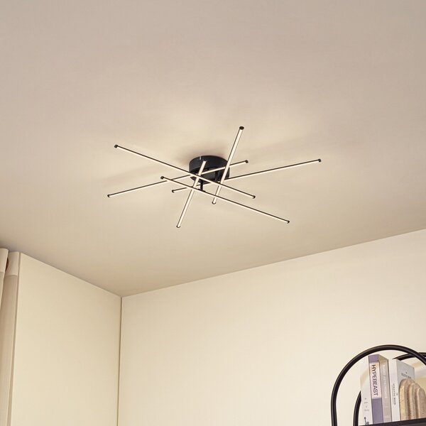 Stropné Lampa Lindby, Elviano, Čierna, Obývacia izba, Hliník, Moderný