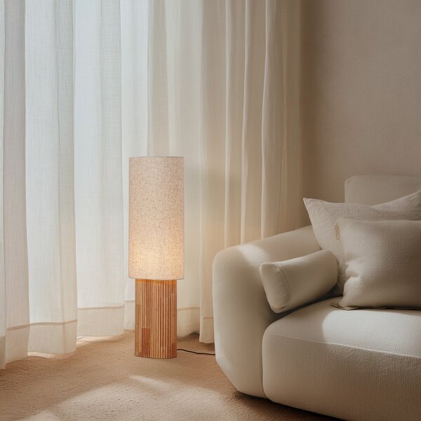 Stojacie Lampa Lindby, Kimiko, Drevo, Obývacia izba, Tkanina / Textil, Škandinávsky