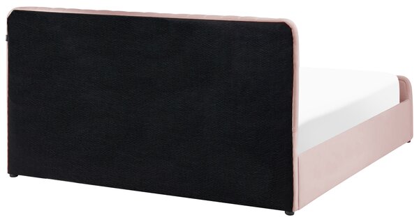 Posteľ s úložným priestorom pastelová ružová látkové čalúnenie 160 x 200 cm prešívané čelo lamelový rošt moderný dizajn spálňa