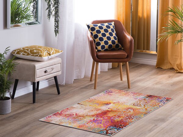 Koberec viacfarebný polyesterový 80 x 150 cm farebný abstraktný vzor pogumovaná spodná strana