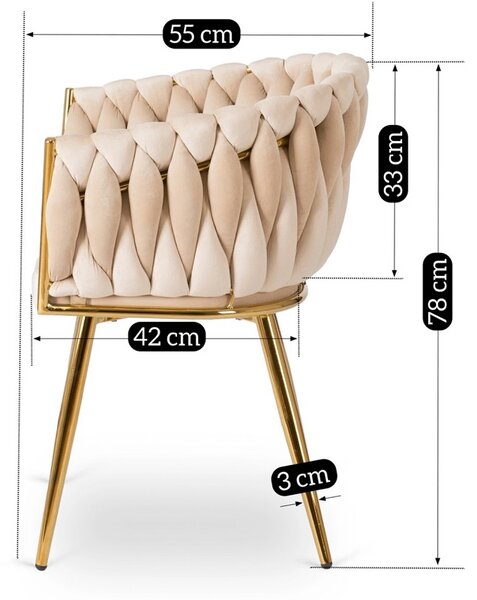 Glamour jedálenská stolička CAPI so zamatovým poťahom, krémová/zlaté nohy