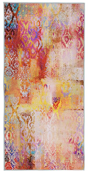 Koberec viacfarebný polyesterový 80 x 150 cm farebný abstraktný vzor pogumovaná spodná strana
