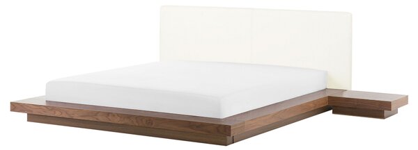 Posteľ v japonskom štýle hnedý jaseň 160 x 200 cm nízky drevený rám postele z MDF koženkové čelo nočné stolíky