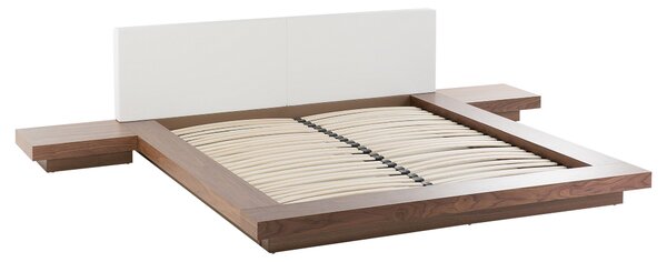 Posteľ v japonskom štýle hnedý jaseň 160 x 200 cm nízky drevený rám postele z MDF koženkové čelo nočné stolíky