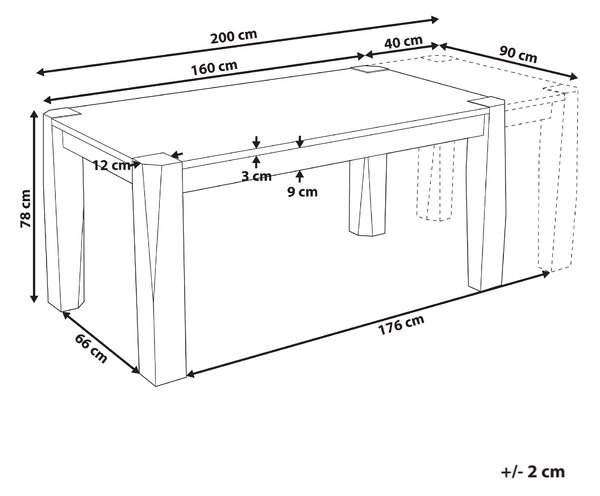 Rozkladací jedálenský stôl svetlý jaseň dyhovaný povrch MDF 160/200 x 90 cm moderný štýl kuchyňa jedáleň