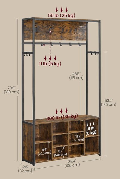 SONGMICS Předsíňový věšák s botníkem Vasagle Vigro 100 cm hnědý