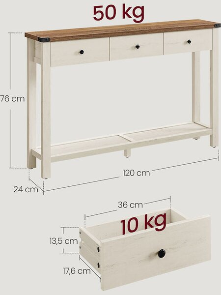 SONGMICS Konzolový stolík Vasagle Junes 120 cm biely/hnedý