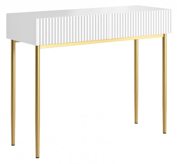 Toaletný stolík Nicole 100 cm so zásuvkami - biely mat / zlatá