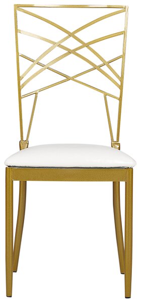 Sada 2 jedálenských stoličiek zlaté kovové nohy sedadlo z bielej umelej kože industriálny glamour štýl kuchyňa jedáleň