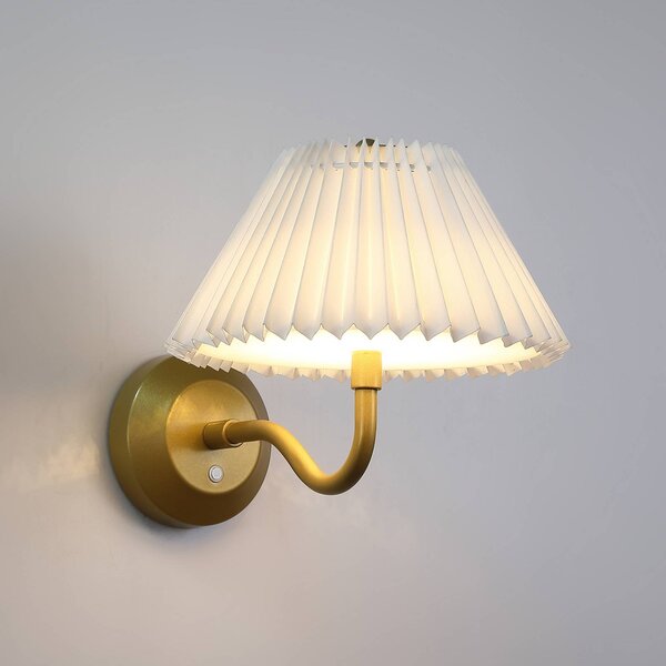 LED akumulátorové nástenné svetlo DANISH, výška 25 cm, zlatá farba, kov, Mosadz / zlato, Obývacia izba / jedáleň, kov, Nástenné svietidlo
