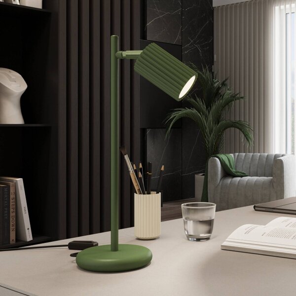 Stolová lampa ALORA, výška 43 cm, olivovo zelená, kov, GU10, Zelená, Obývacia izba / jedáleň, Hliník, Stojacie svietidlo