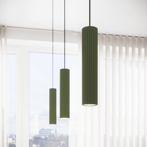 SOLLUX LIGHTING Závesné svietidlo ALORA, olivovo zelená, Ø 8 cm, kov, GU10, Zelená, Obývacia izba / jedáleň, Hliník, Závesné svietidlo