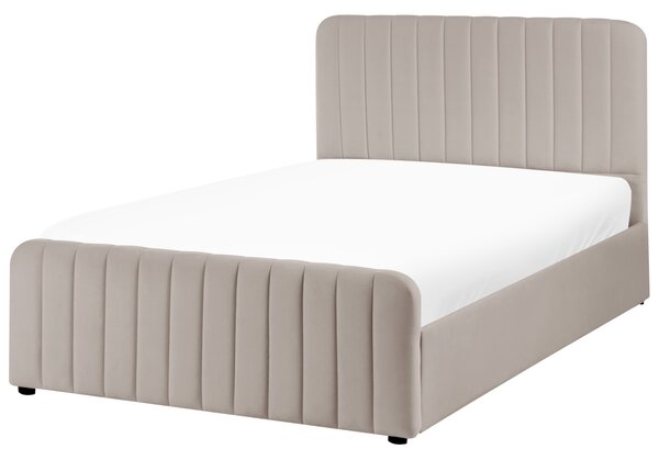 Posteľ s úložným priestorom sivobéžová látkové čalúnenie 120 x 200 cm prešívané čelo lamelový rošt moderný dizajn spálňa