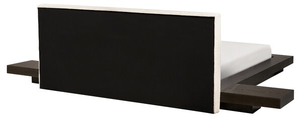 Posteľ v japonskom štýle tmavý jaseň 160 x 200 cm nízky drevený rám postele z MDF buklé čelo nočné stolíky