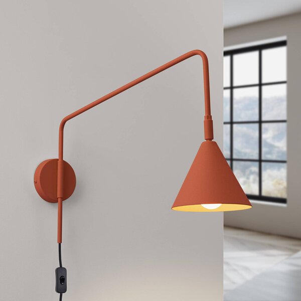SOLLUX LIGHTING Nástenné svetlo LYS, okrová, Ø 14 cm, kov, zástrčka, E14, Hnedá / hrdzavá, Obývacia izba / jedáleň, kov, Škandinávsky, Nástenné svietidlo