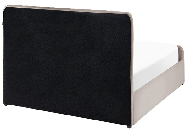 Posteľ s úložným priestorom sivobéžová látkové čalúnenie 120 x 200 cm prešívané čelo lamelový rošt moderný dizajn spálňa