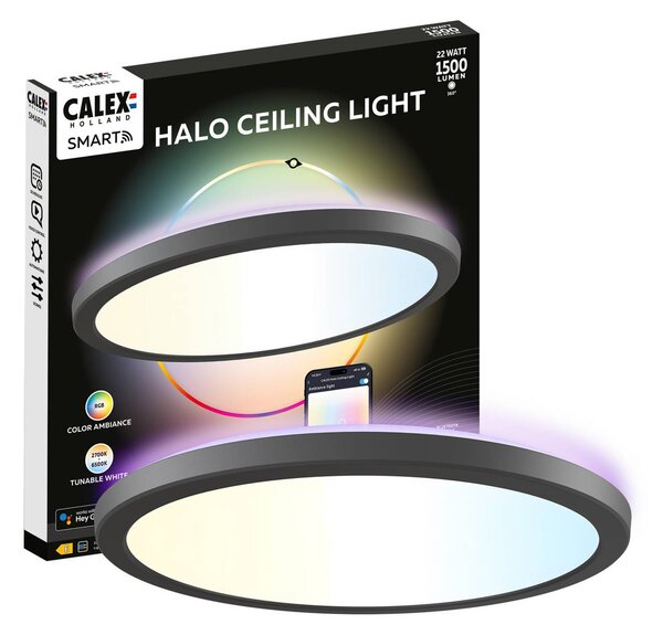Calex Smart stropné LED svetlo HALO Ø 30 cm čierne IP54 RGB, Čierna, Obývacia izba / jedáleň, Plast, Moderný, Závesné svietidlo