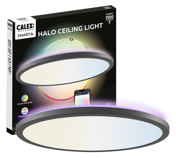 Calex Smart stropné LED svetlo HALO Ø 40 cm čierne IP54 RGB, Čierna, Obývacia izba / jedáleň, Plast, Moderný, Závesné svietidlo