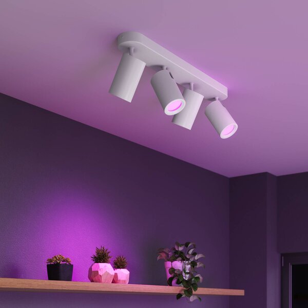 Calex Smart stropné bodové svetlá biely dĺžka 49 cm 4-pl. GU10-LED RGBW, Biela / opálová, Obývacia izba / jedáleň, kov, Moderný, Stropné svetlo