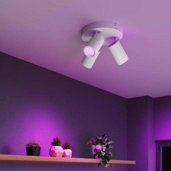 Calex Smart stropné bodové svetlá, biely, Ø 21 cm, 3-pl., GU10-LED RGBW, Biela / opálová, Obývacia izba / jedáleň, kov, Moderný, Stropné svetlo