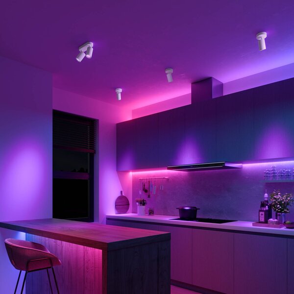 Calex Smart stropné bodové svetlá biely dĺžka 22 cm 2-pl. GU10-LED RGBW, Biela / opálová, Obývacia izba / jedáleň, kov, Moderný, Stropné svetlo