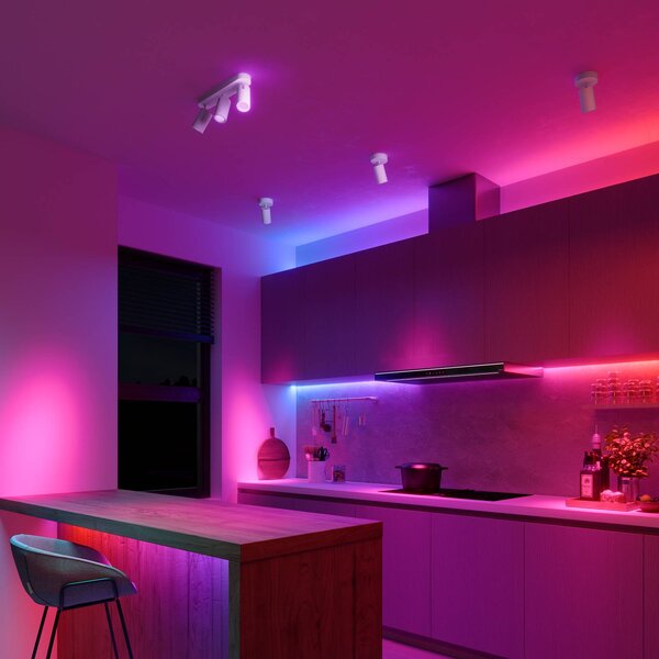 Calex Smart stropné bodové svetlá biely dĺžka 37 cm 3-pl. GU10-LED RGBW, Biela / opálová, Obývacia izba / jedáleň, kov, Moderný, Stropné svetlo