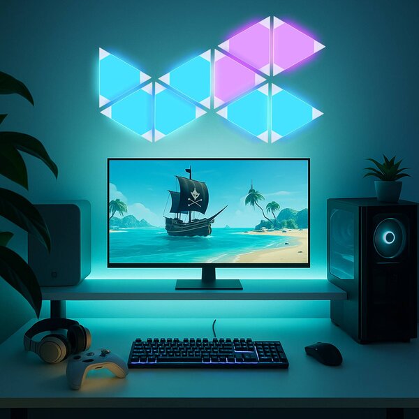 Calex Smart LED nástenné svetlo TRIANGLES, 9-dielne, RGBW, stmievateľné, Biela / opálová, Obývacia izba / jedáleň, Plast, Moderný, Nástenné svietidlo