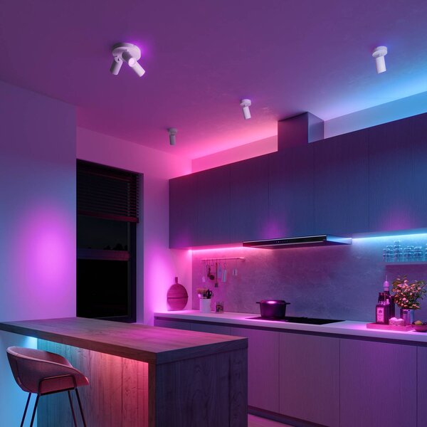 Calex Smart stropné bodové svetlá, biely, Ø 21 cm, 3-pl., GU10-LED RGBW, Biela / opálová, Obývacia izba / jedáleň, kov, Moderný, Stropné svetlo