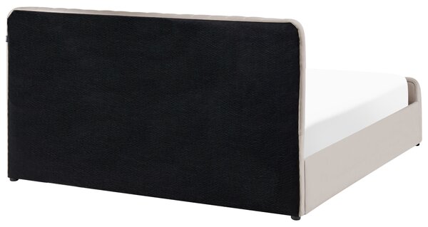 Posteľ s úložným priestorom sivobéžová látkové čalúnenie 160 x 200 cm prešívané čelo lamelový rošt moderný dizajn spálňa