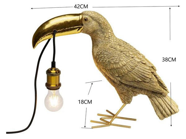 Kare stolová lampa Toucan, zlatá, výška 42 cm, E27, Mosadz / zlato, Obývacia izba / jedáleň, Plast, Dizajn